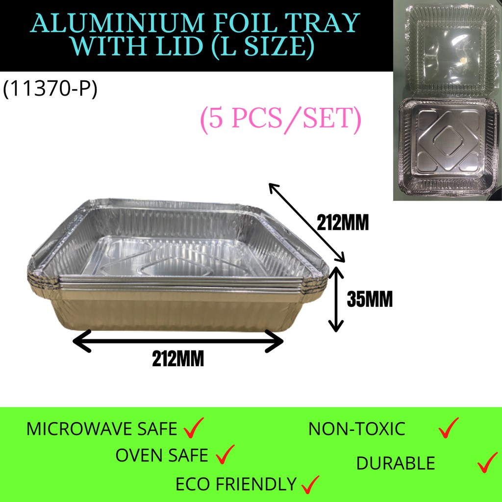 ALUMINIUM FOIL TRAY WITH LID L SIZE [SQUARE] 5PCS (Code11370P