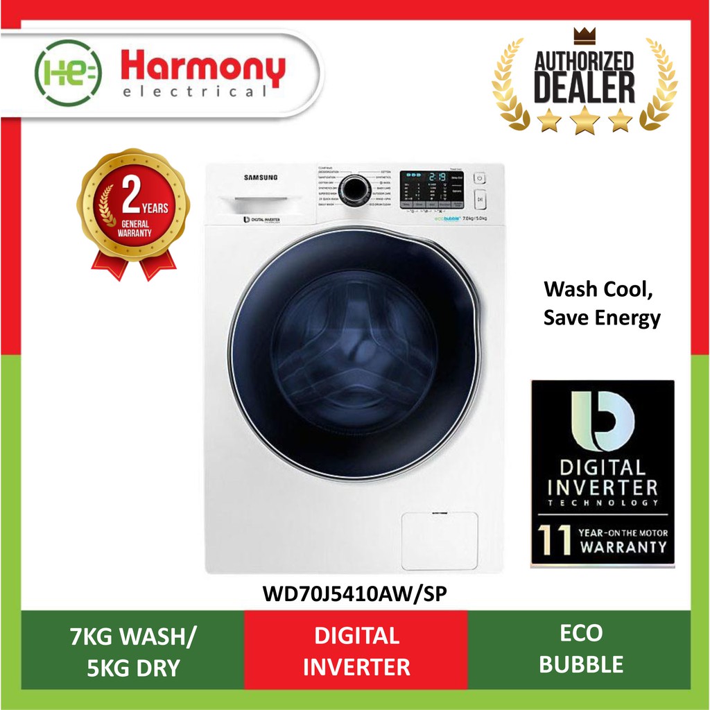 Samsung Front Load Combo 7kg Washer, 5kg Dryer WD70J5410AW/SP with Eco