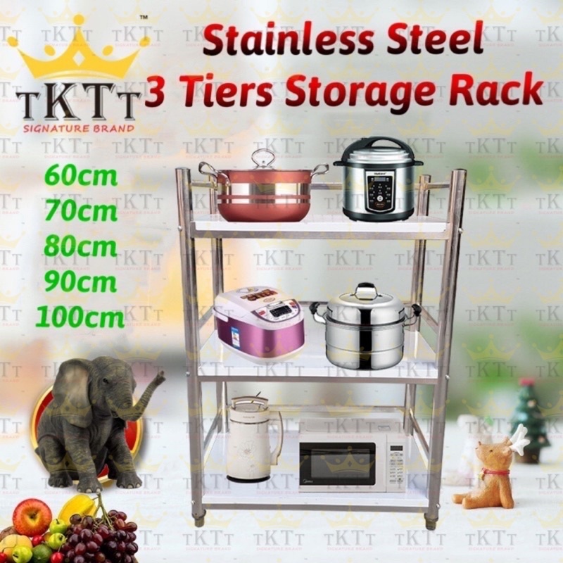 TKTT 3 Tiers Stainless Steel Side Table Rack Multipurpose Kitchen Rack