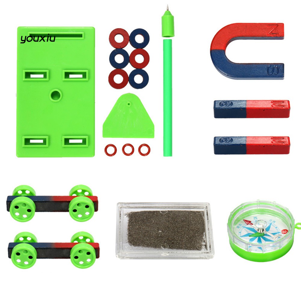 JF_ KE_ Kids Science Bar Ring Horseshoe Compass Magnet Car Kit Experiment Tool 