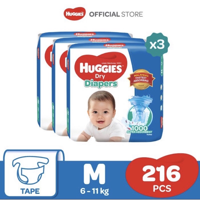 HUGGIES DRY DIAPERS TAPE SIZE M 3 BAG Shopee Malaysia