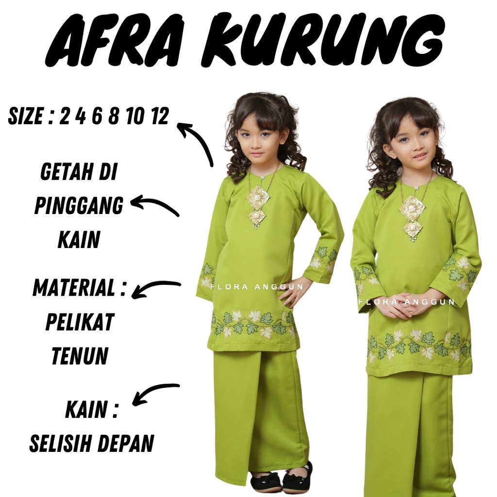  Baju  Kurung  Pahang  Budak  Kanak Kanak Lime Green Shopee 