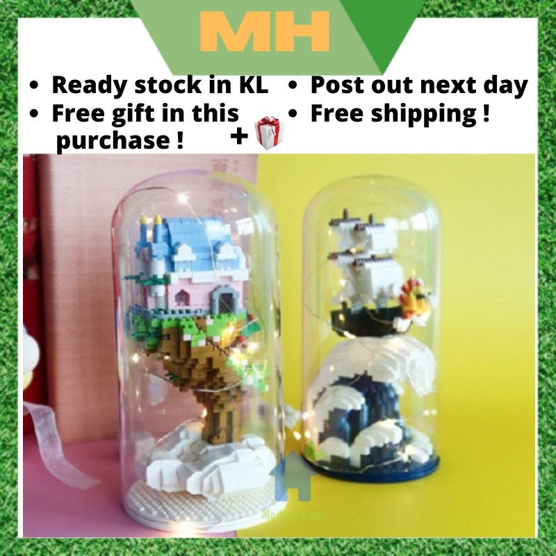 Desktop Decoration Astronaut Nano Blocks LED Cartoon Whale Castle