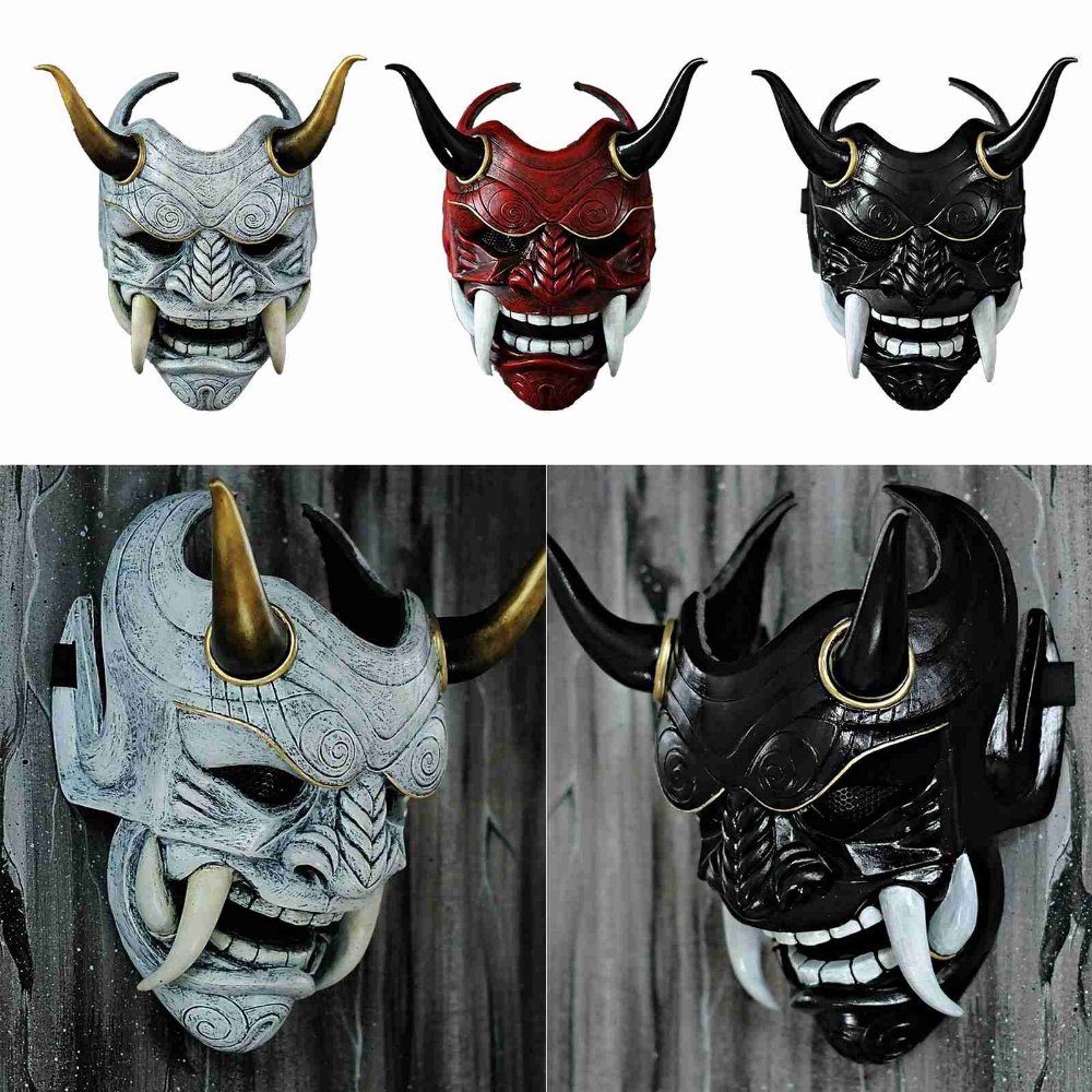 Hannya Demon Mask Japanese Oni Samurai Noh Kabuki Red Prajna Latex Masks Adult Unisex Halloween 1501