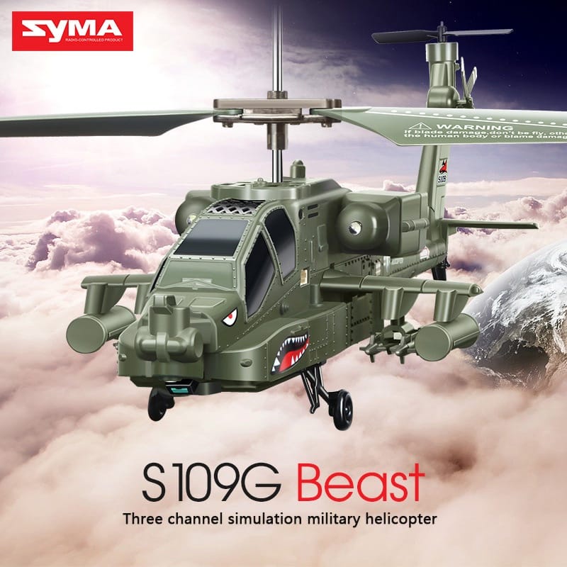 ✈️Fast Shipping✈️ SYMA S109G Beast 3.5CH RC Remote Control Military Army Helicopter With Gyro RTF AH-64 Model Beginners