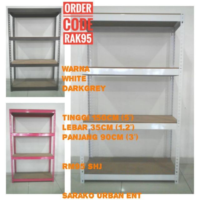 Sarako Rak  Besi  5h x 1 2w x 3L x 4Levl Boltless Rack 