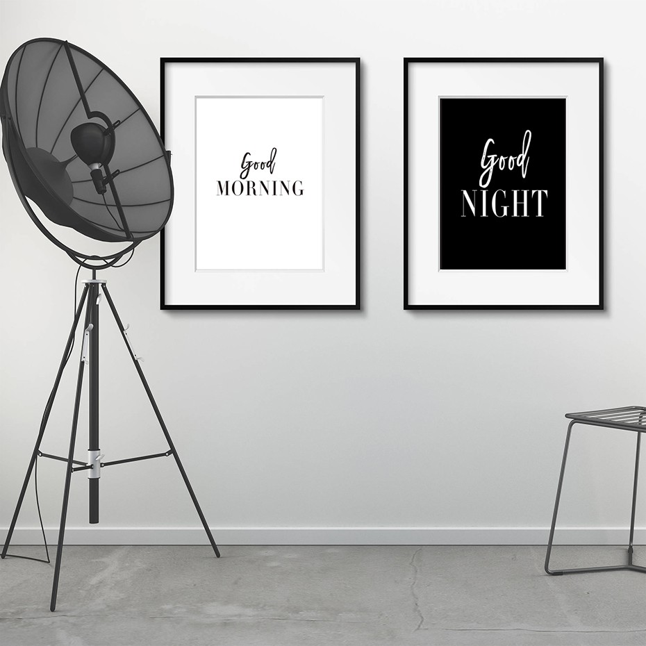 Good Morning Good Night Bedroom Wall Art Prints Canvas Paintings Black White Pictures Poster Gift Kids Room Decorative