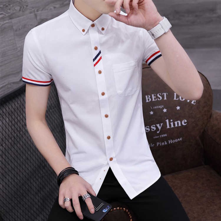 men s shirt Shirt Lelaki Korea Slim Putih Lengan Pendek 