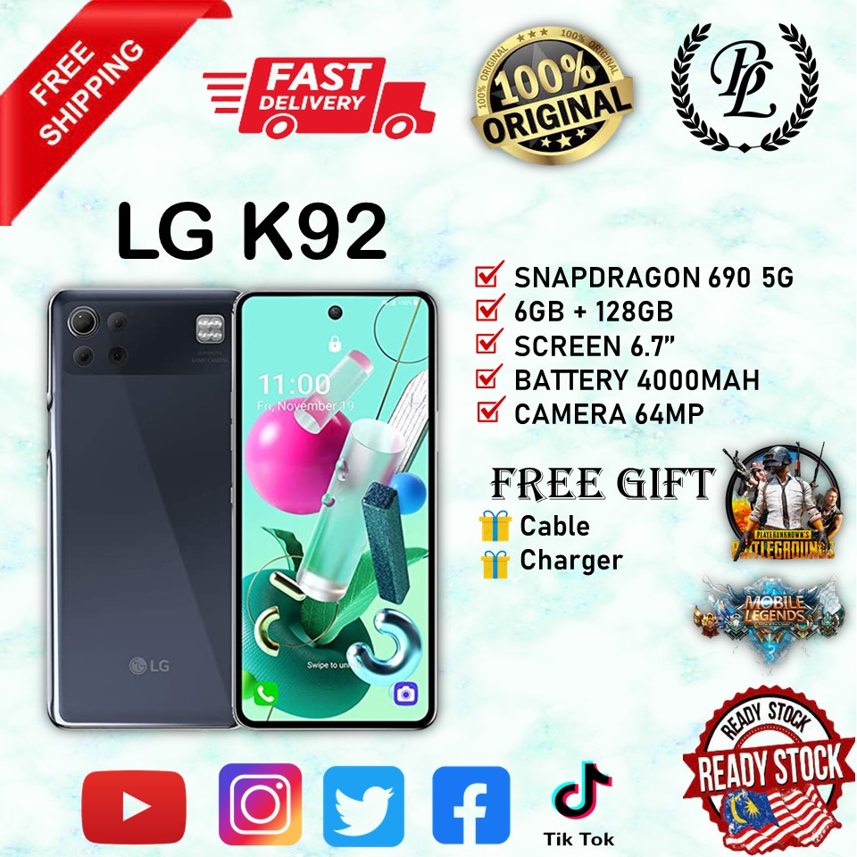 READY STOCK 100 ORIGINAL LG K92 Snapdragon 690 5G ( 6GB/128GB ) 🚛 FREE