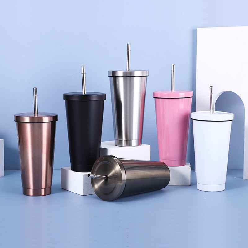 Modern Classic Double Wall Insulated Tumbler with Straw Lid Stainless Steel Water Bottle Iced