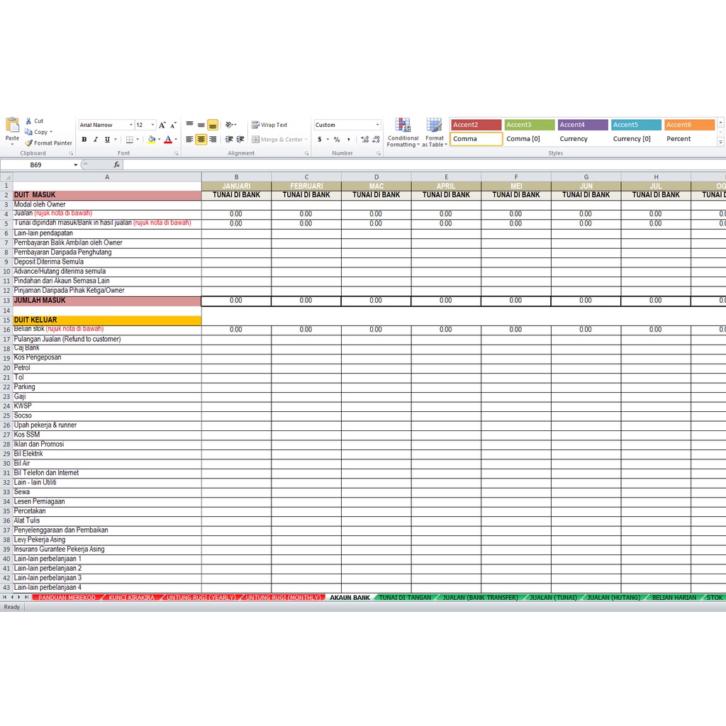 template akaun perniagaan excel percuma