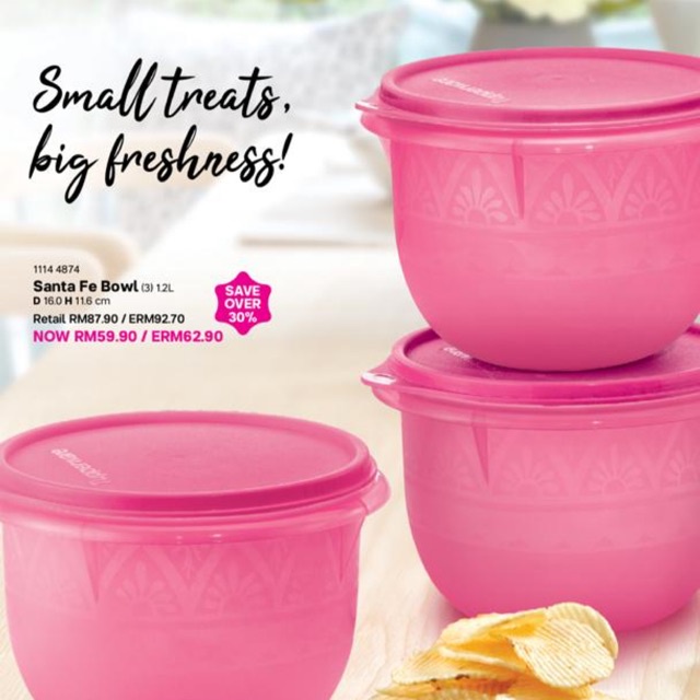 Santa Fe Bowl 1.2L Pink Tupperware