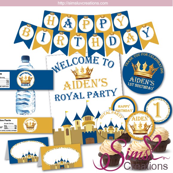 Royal Blue And Gold Prince Theme Party Decoration Kit Birthday