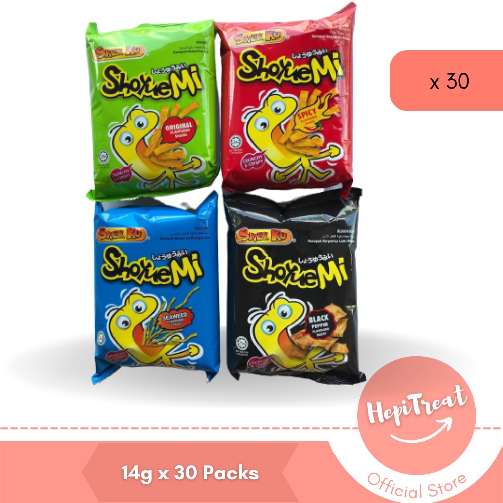 Snek Ku ShoyueMi Japanese Noodles Snack Original / Spicy / Seaweed / Black Paper (Small)- 30 Packs by Hepi Treat