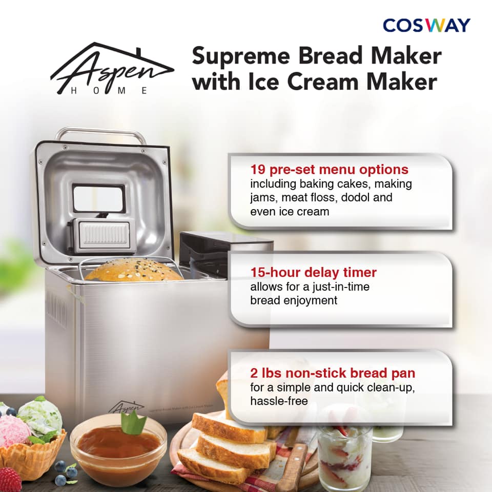 Cosway Aspen Home Supreme Bread Maker with Ice Cream Maker  面包机 冰淇淋机 Buat Roti ( 1 year warranty) - RA0855