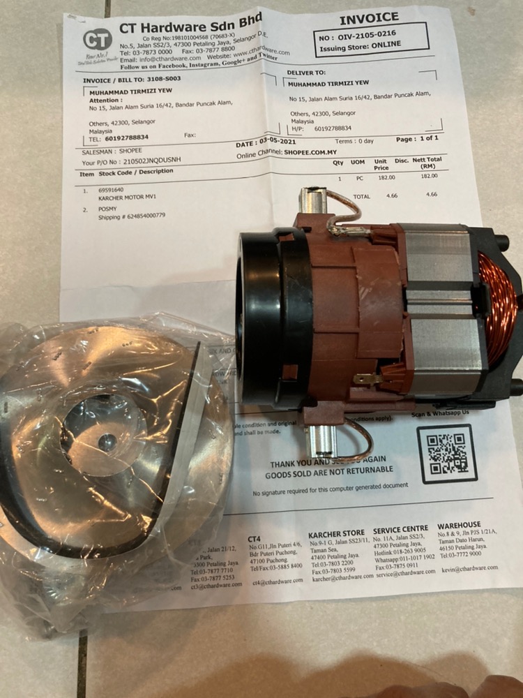 KARCHER 69591640 VACUUM CLEANER MOTOR FOR MV1/WD1  Shopee Malaysia