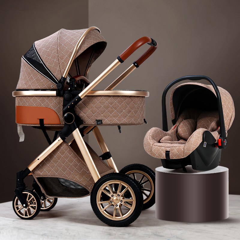 2021 new 3 in 1 baby stroller multifunctional luxury high landscape aluminum frame foldable, sitting and lying two-way stroller High configuration travel system