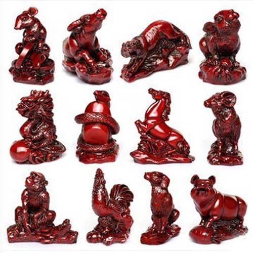 Imitation Red Wooden Ornaments Crafts 12 Zodiac Pig Sheep Horse Ox Mouse Tiger Dragon Rooster Decoration