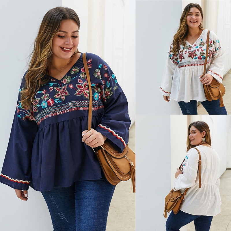 embroidered plus size tops