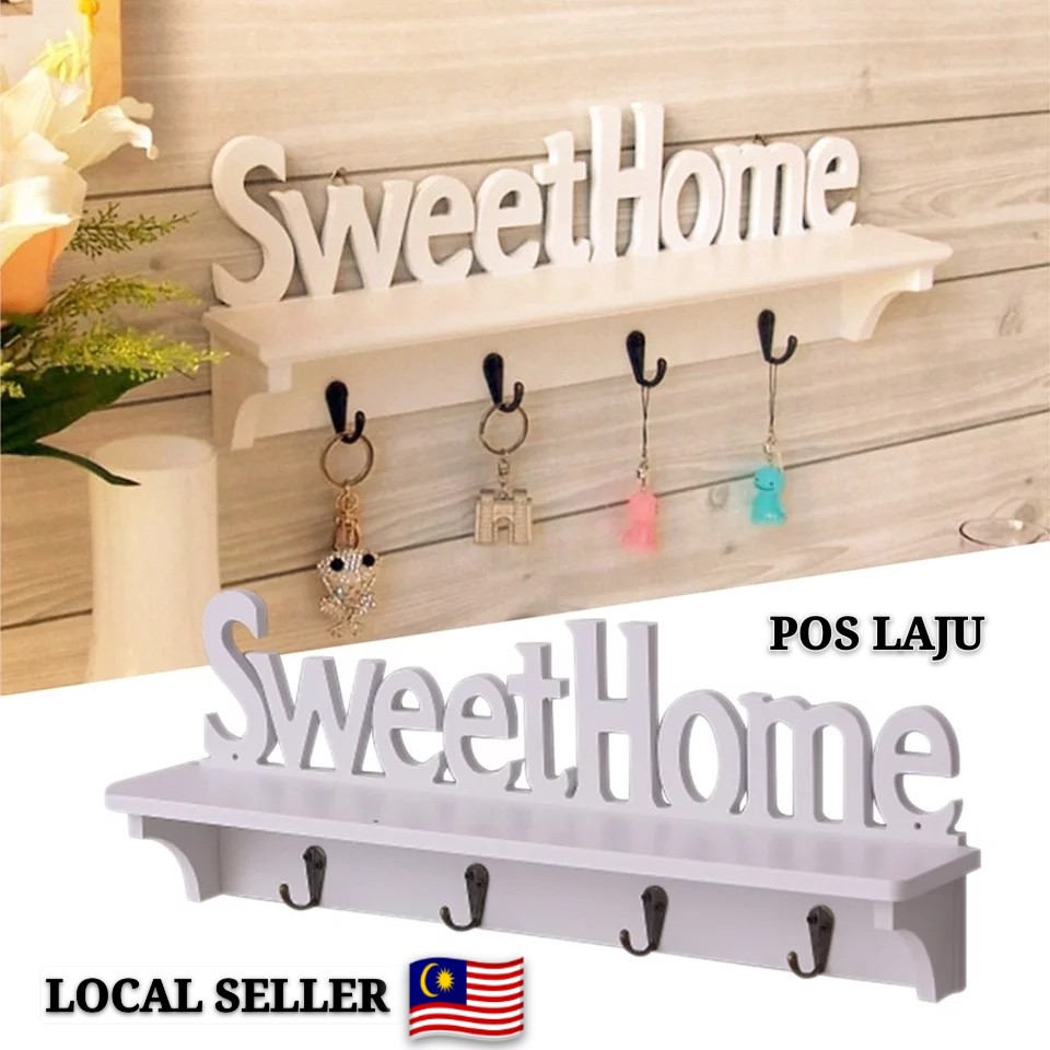 Sweet Home Shelves Hat Key Holder 4 Hook Wall Mounted Storage Organizer Wall Jualan Murah Furniture Perabut Toy Box Shopee Malaysia