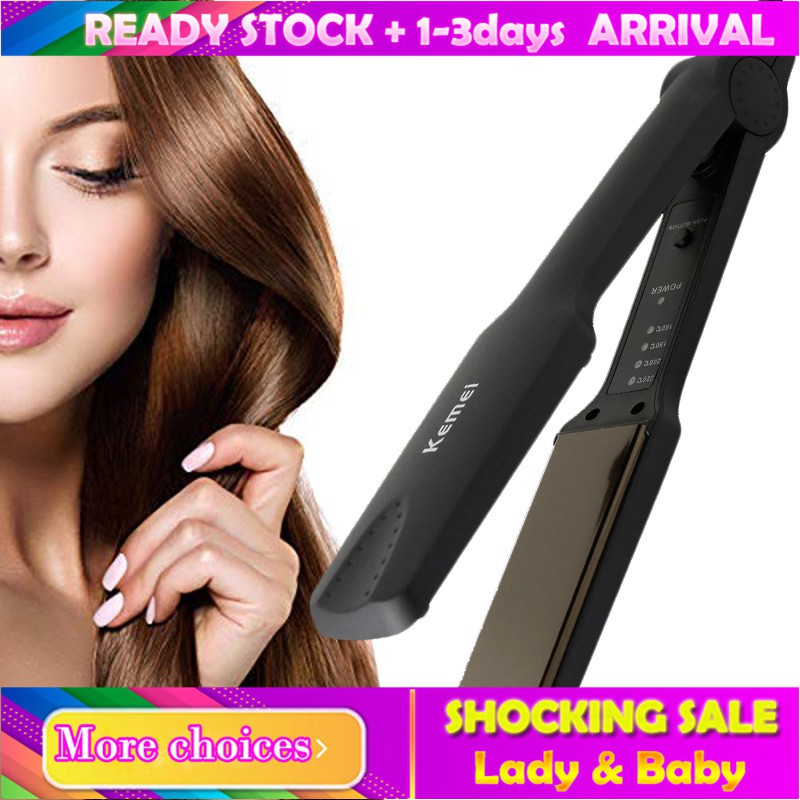 Kemei Nano Ceramic Hair Straightener Professional For Wet And Dry Hair Straightening Styling Tool Titanium Plate Perm