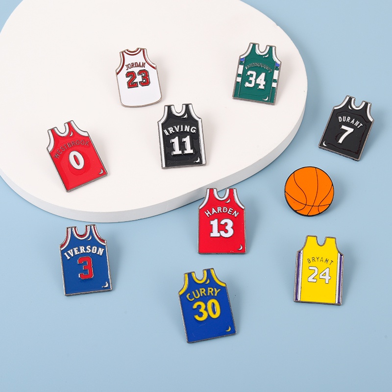 10 Styles Jersey Lapel Brooches Basketball Enamel Pins Cool Backpack Badges Collectible Jewelry Gifts