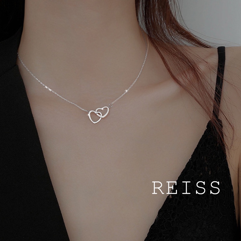 925 Sterling Silver Necklace Women Shiny Double Heart Love Heart Clavicle Chain Zircon Simple Fashion Ladies Friendship Necklace Party Gift Collar Jewelry