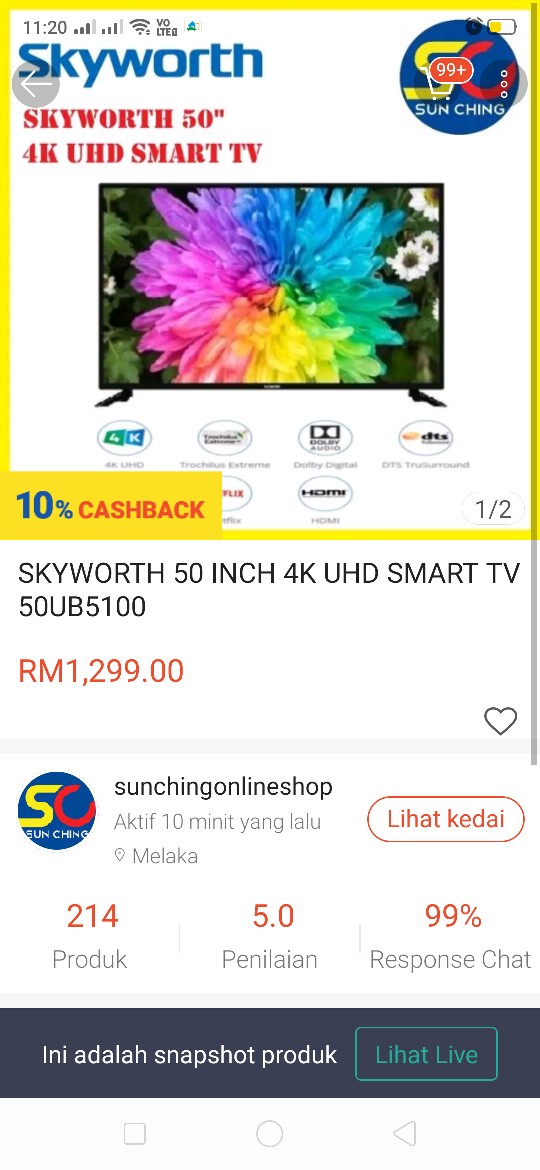 Skyworth 50" 4K UHD Netflix Smart TV 50UB5100 | Shopee ...