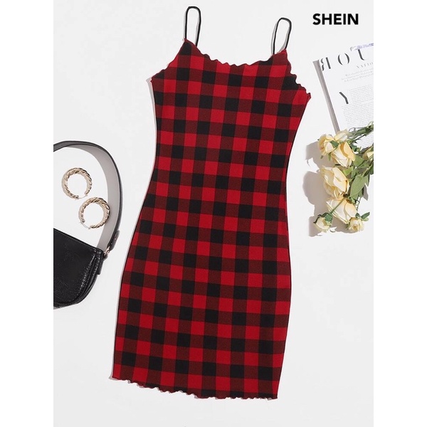 shein red and black plaid dress