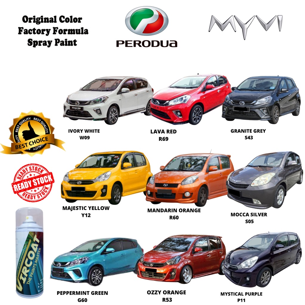 Perodua Myvi Vircoat Aerosol Spray Original Color Touch Up Paint Car Body Paint 2k Car Paint Cat Bancuh Kereta ä¿®è¡¥è½¦æ¼ Shopee Malaysia