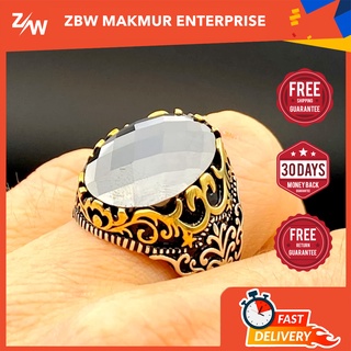 BUATAN TURKI ORIGINAL Cincin Perak Batu Onyx Lelaki Perak Buatan Tangan