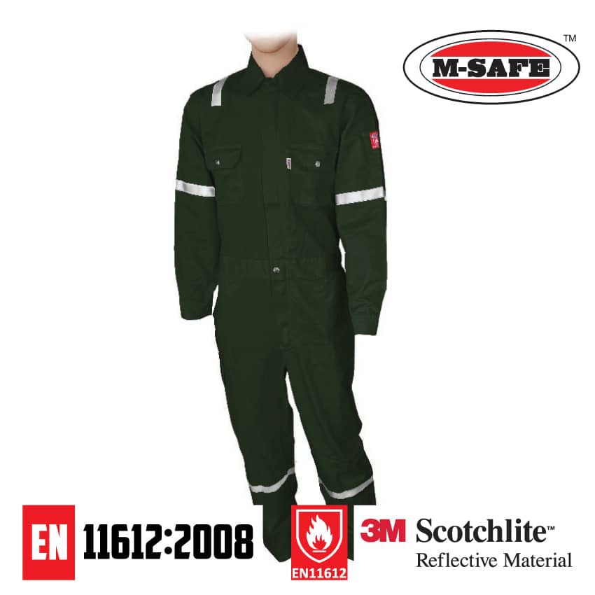 M-Safe 100% Cotton Fire Retardant Coverall with 3M Scotchlite Reflector [Dark Green] (1 Pair)