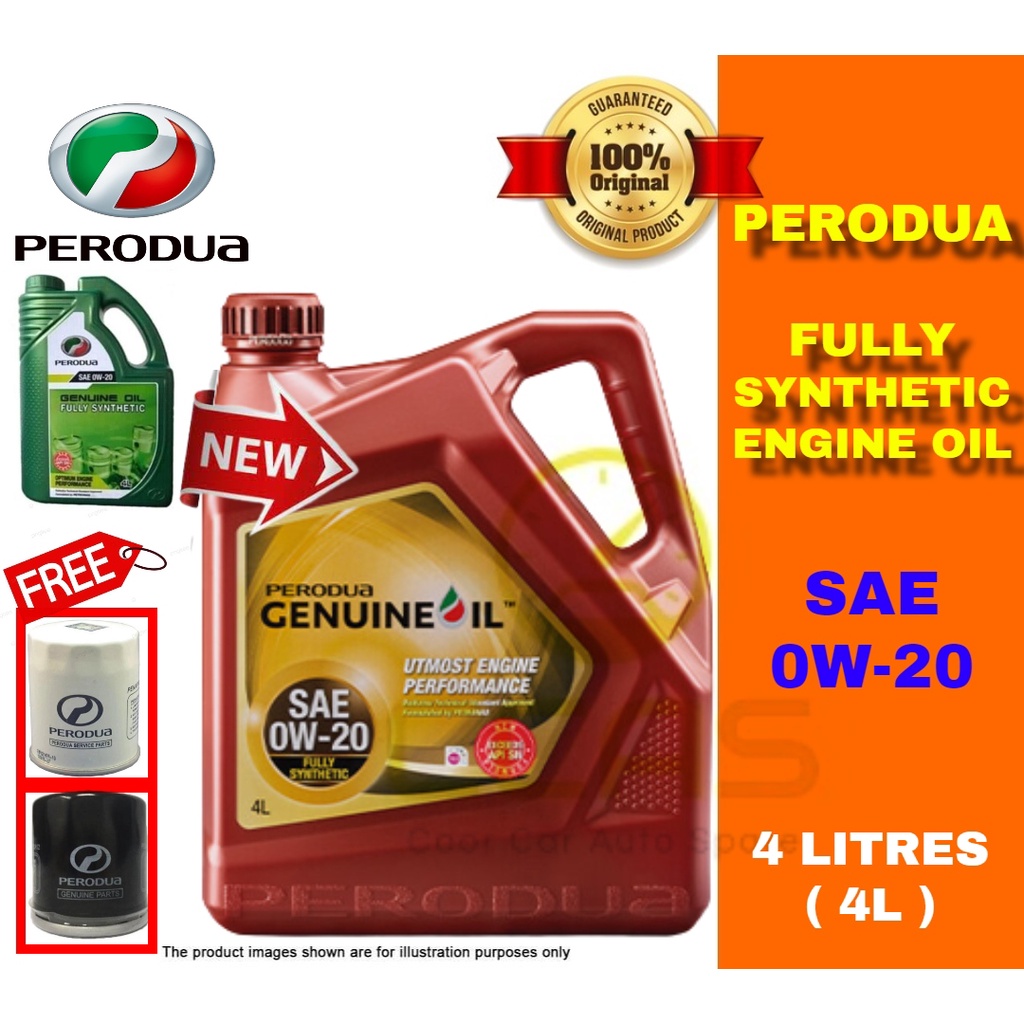 New 100 Original Perodua Engine Oil 0w20 0w 20 Fully Synthetic 4l Free Oil Filter Bezza Axia Myvi Alza Viva Aruz Shopee Malaysia