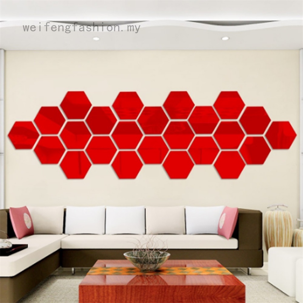 Simple 3D stereo mirror stickers creative polygon bedroom living room TV  background wall decoration | Shopee Malaysia