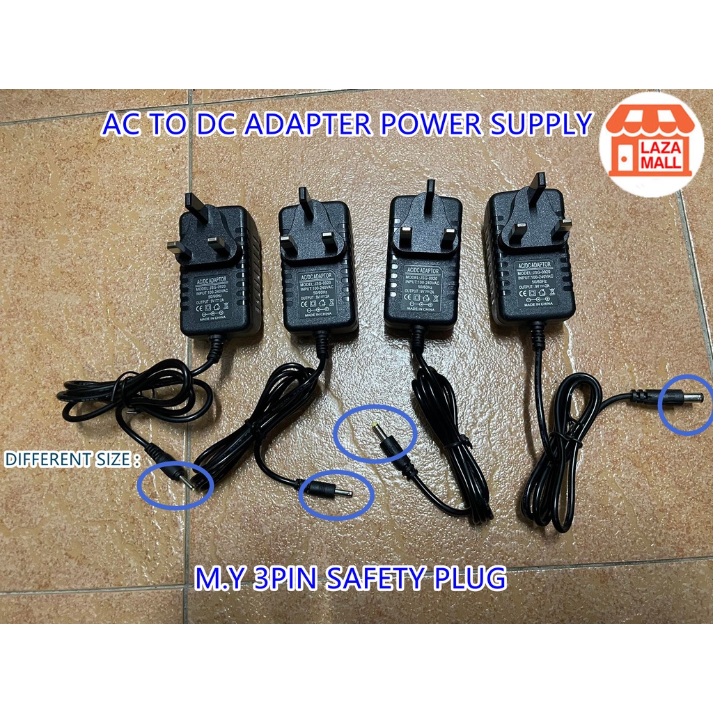 (9V) AC TO DC ADAPTER 9V2A SWITCHING POWER SUPPLY 3 PIN CCTV LED AC ...