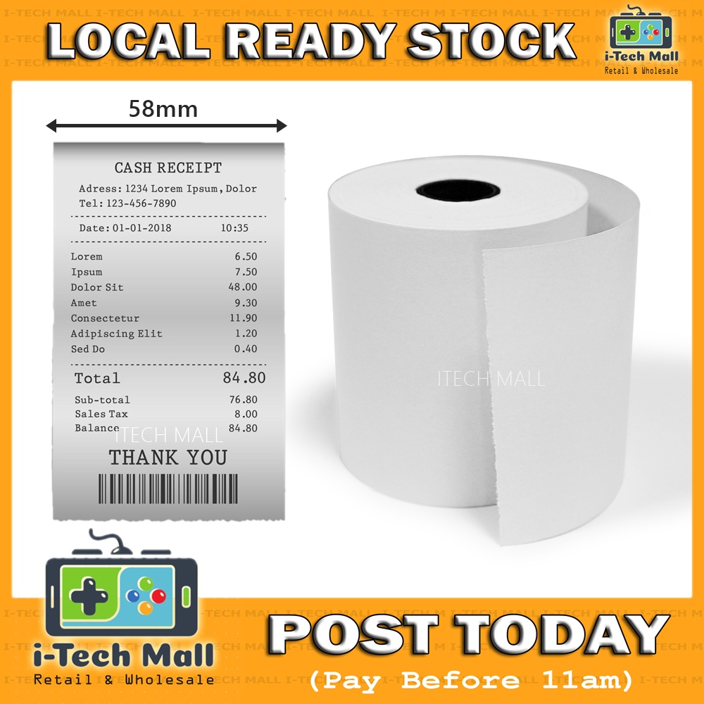 58mm Thermal Receipt Paper Roll Kertas Resit for Bluetooth Printer Cash