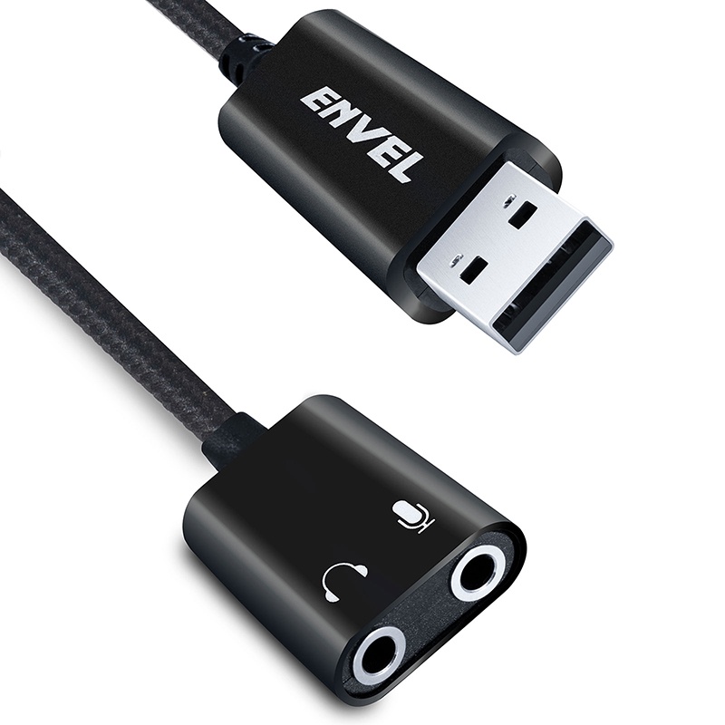 ENVEL External USB Sound Card Jack Adapter, Stereo, with Dual TRS 3