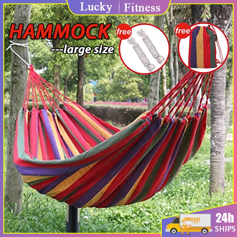 【Ready Stock】Camping Hammock Buaian Gantung Canvas Hammock Outdoor Bed Hanging Swing Bed Travel Sleeping Bed