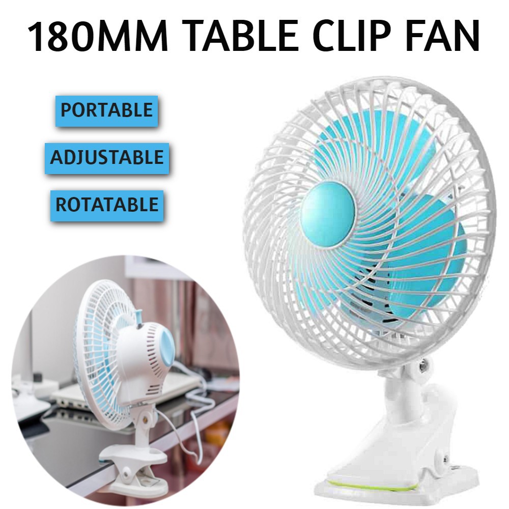 #Readystock 3in1 Clip Fan180MM 20W Strong Wind  PORTABLE FAN ADJUSTABLE TABLE FAN CLIP FAN & 3 FAN BLADES malaysia plug