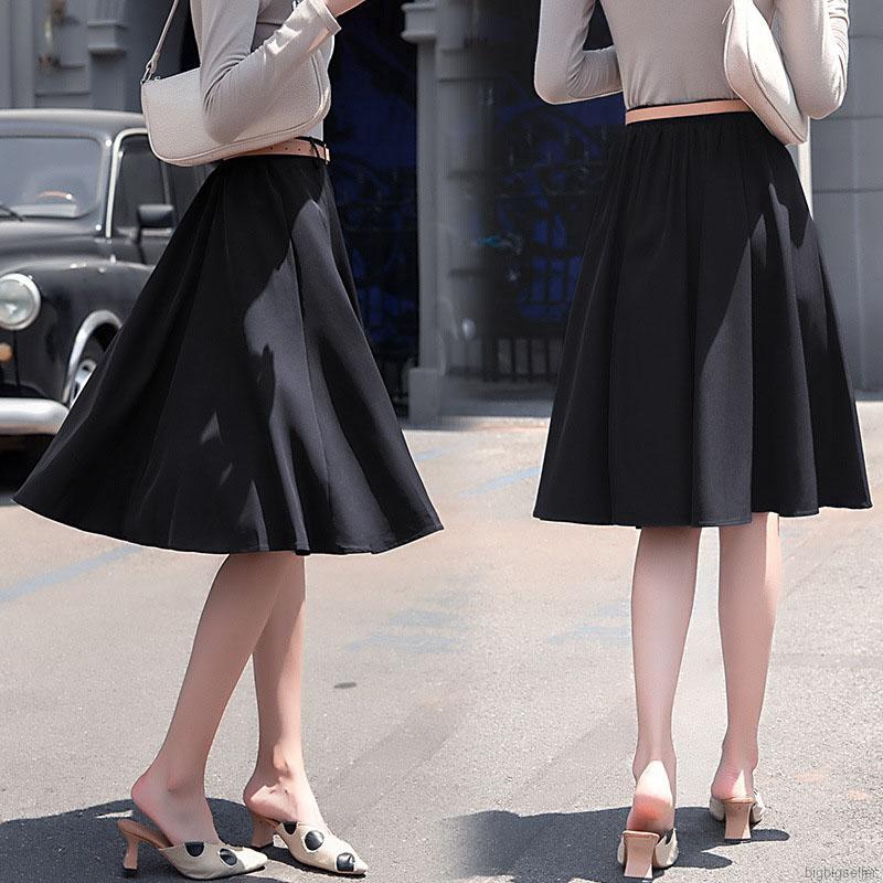 Ladies New Black Navy Pleated Skirt Calf Length 25.5" Elasticated Work Casual