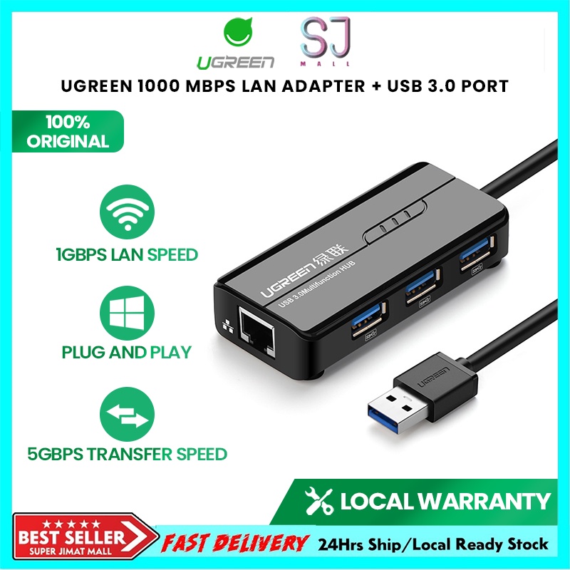 UGREEN USB 3.0 Hub Adapter 10 100 1000 Gigabit Network