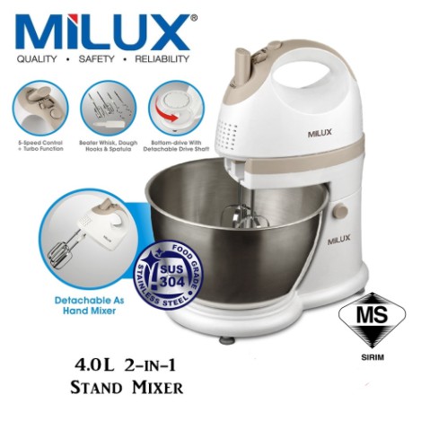 Milux 4.0L 2-In-1 Stand Mixer with Turbo Function | MSM-9906, MSM9906 (Stand Mixer,Hand Mixer,Blender,Pengadun,搅拌机)