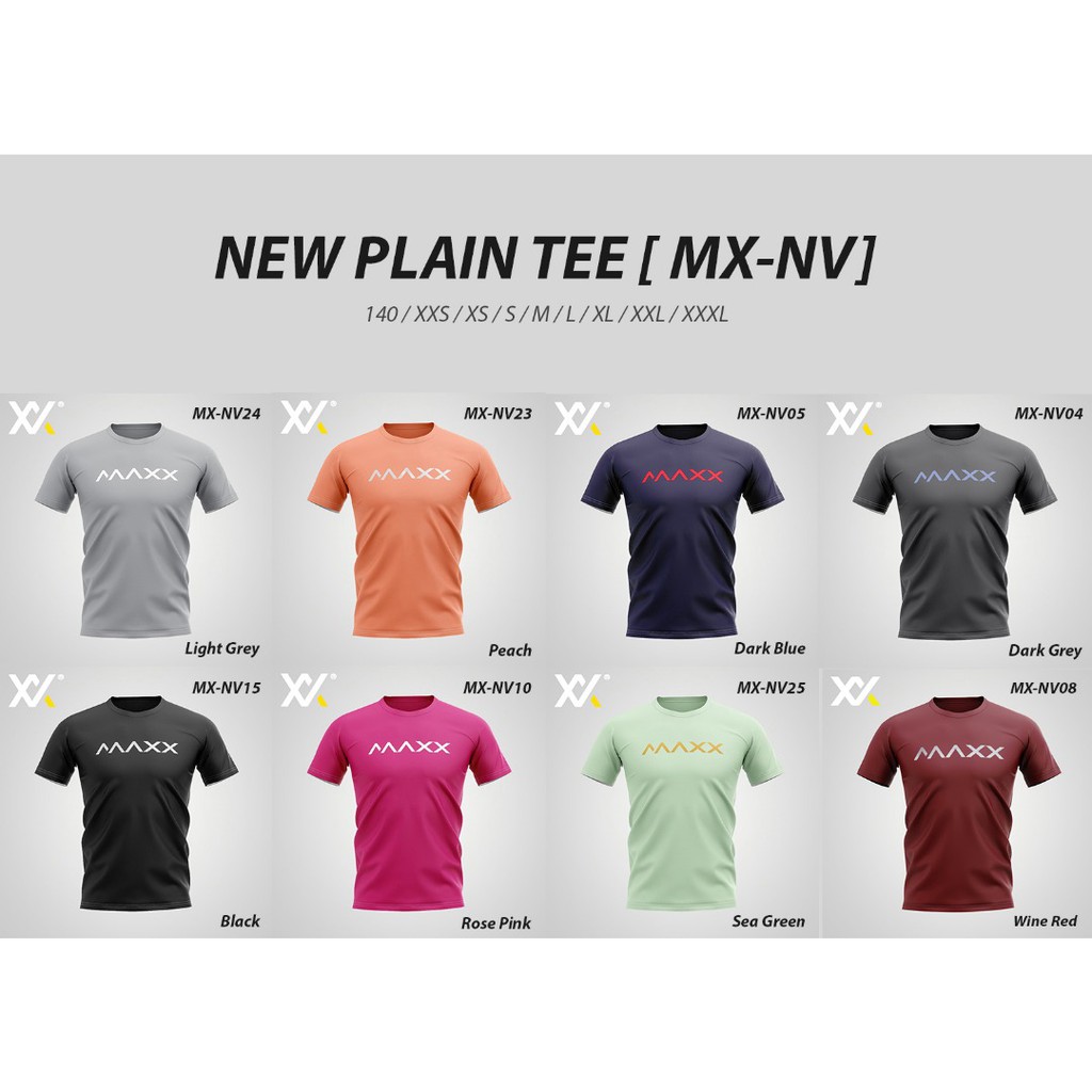 Maxx New Plain Tee Badminton Jersey Sports Outdoor T-Shirt (Dark Grey, Dark Blue, Wine Red, Sea Green)