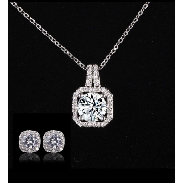 SSA Korean 925 Sterling Silver Classic Exquisite Inlay Zircon Pendant Necklace BC1 BC2