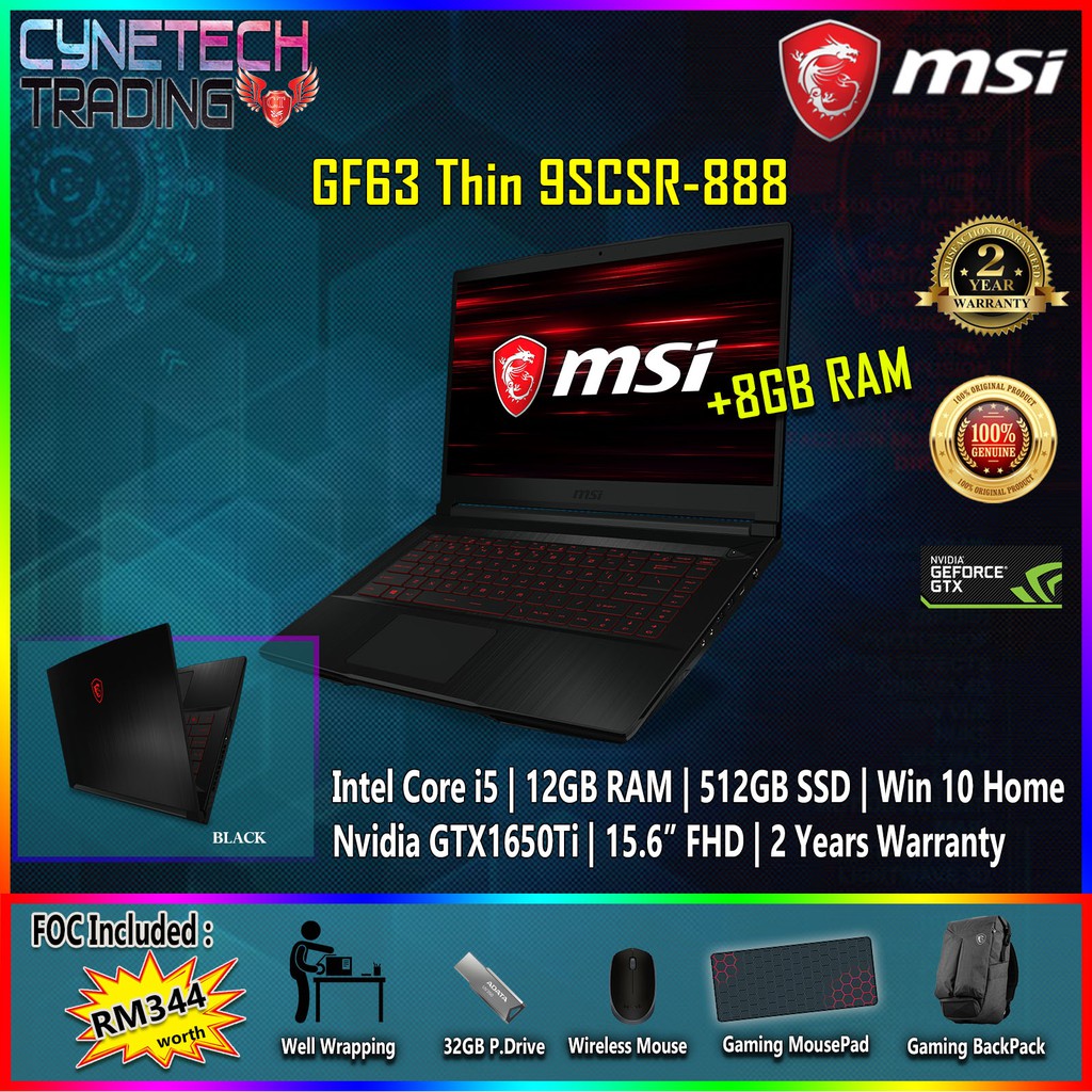 MSI Gaming GF63 Thin 9SCSR-888 (Core i5-9300H,4GB,512GB ...