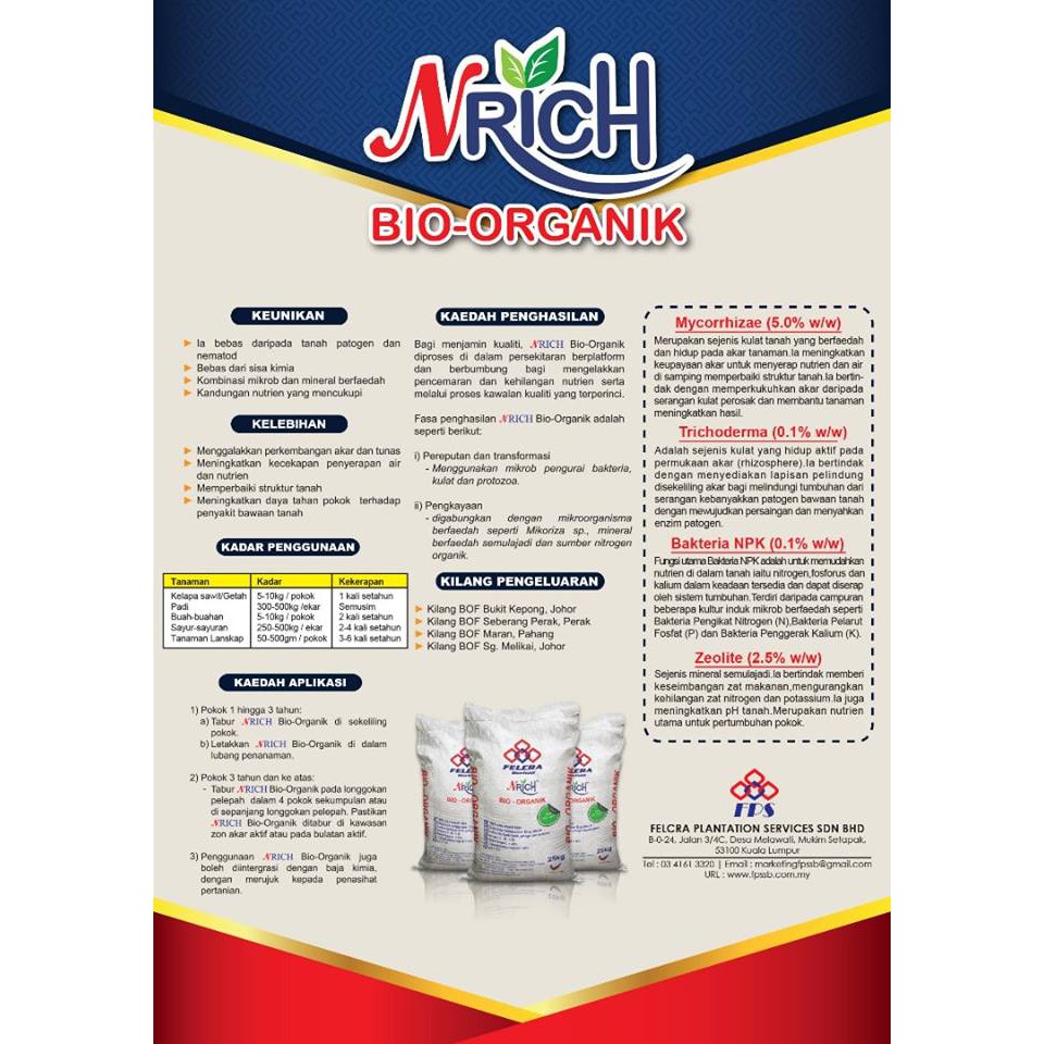 Baja Organik Felcra Mycorrhiza Trichoderma Bacteria Dolomite Shopee Malaysia