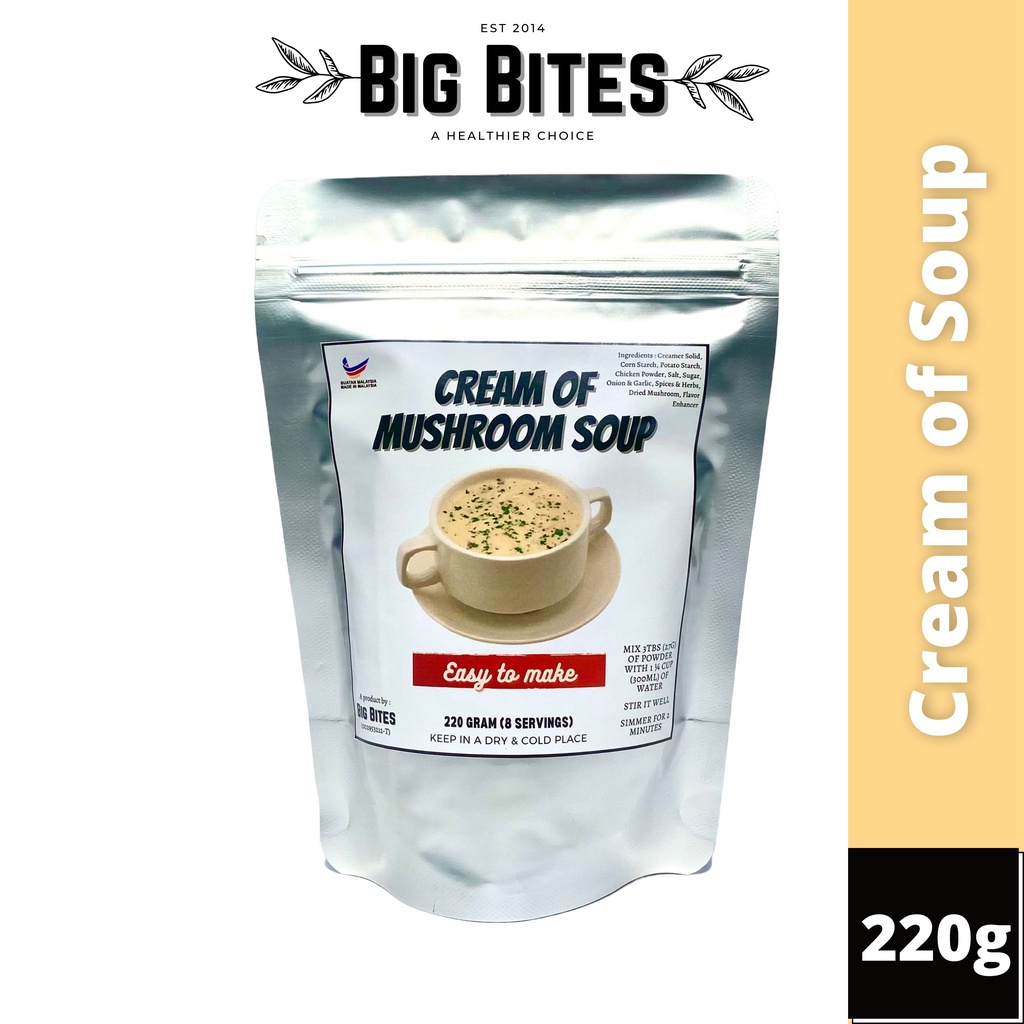 Bigbites Cream of Mushroom/Soup Base/Soup Powder (8 Servings / 220g) [Halal Ingredients]