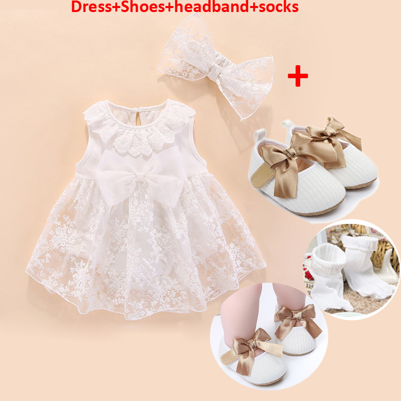 NIMBLE Baby Girls Christening Lace Mesh Dress Set with Headband for 0-12 Months 