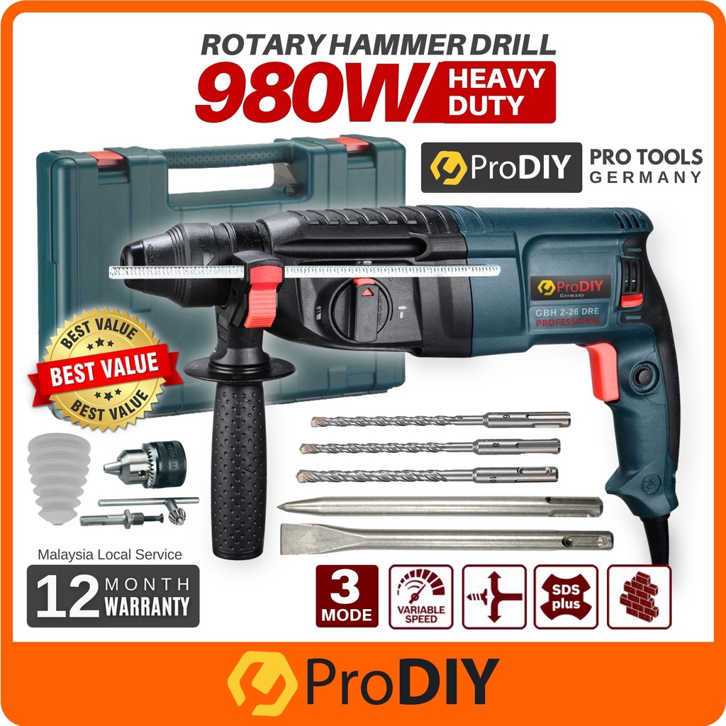 PRODIY GBH 226 DRE Drill Rotary Hammer Drill 3 Mode With Handle 980W