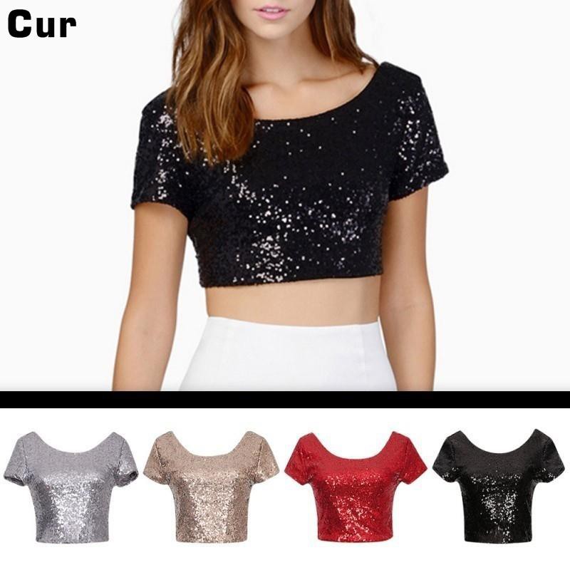 womens sequin crop top